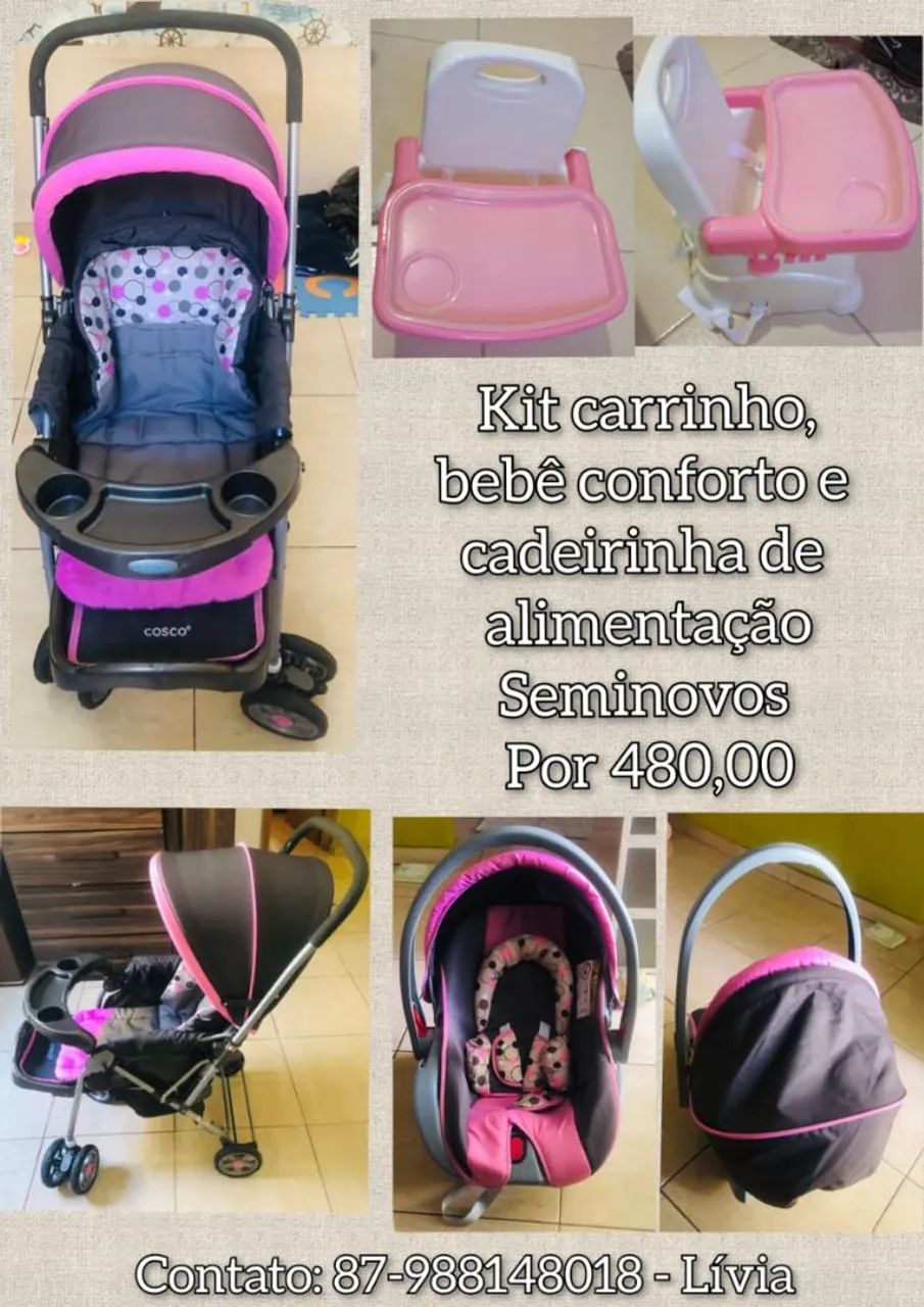 Kit Carrinho, Bebê Conforto e Cadeira de Alimentação