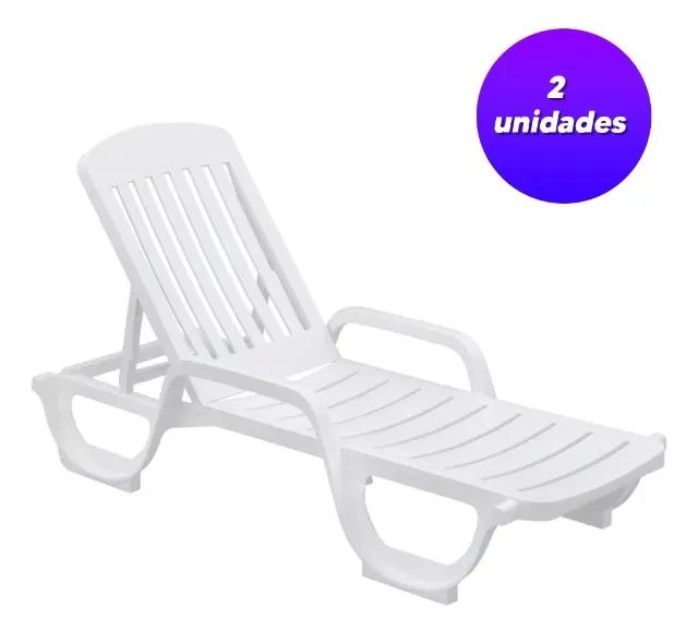 Kit 2 Espreguiçadeiras Dobravel Pitangui Plástico Cor Branca Cor Branco - Foto 5