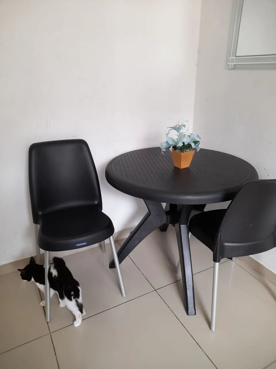 Round table with two durable plastic chairs64291059991298123