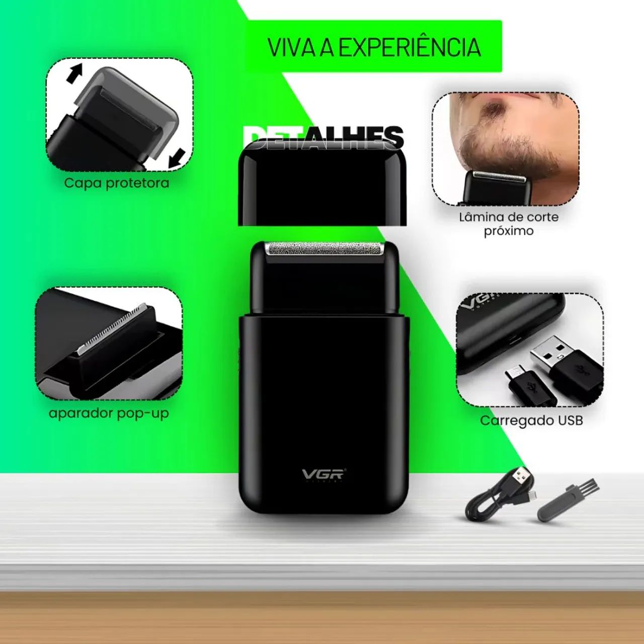 Barbeador Elétrico - Lâmina de Corte Próximo e USB