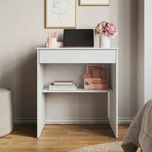 Escrivaninha branca com prateleira - ideal para home office!