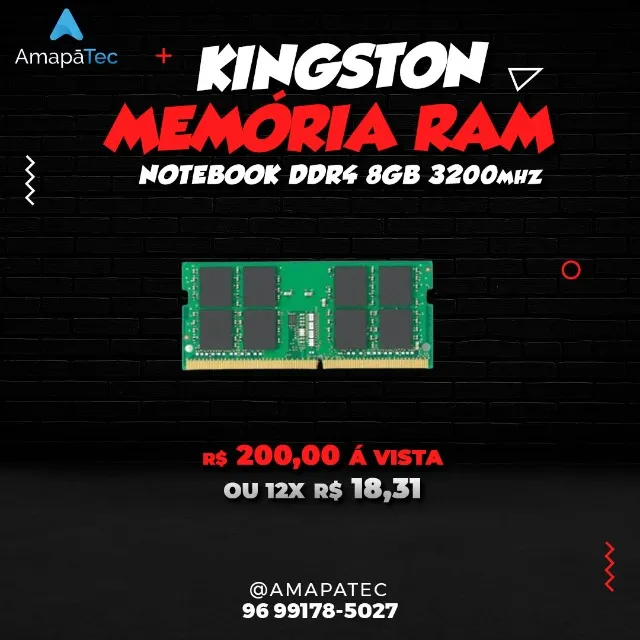 Memória Ram Kingston Notebbok 8GB 3200MHz DDR4