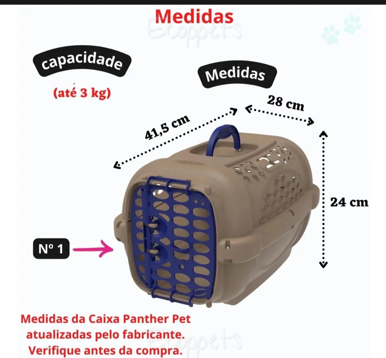 Caixa de Transporte Panther Pet Nº1 - Até 3kg