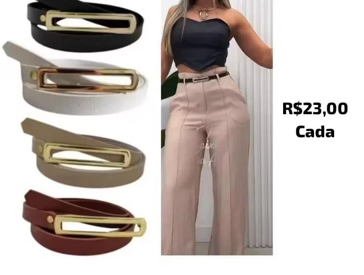 Cintos Femininos com Fivela Dourada - Diversas Cores