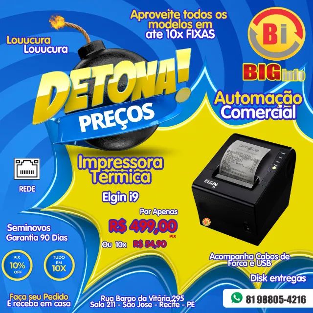 Impressora Termica Elgin I9, USB, Serial E Ethernet - Em ate 10x Fixas 