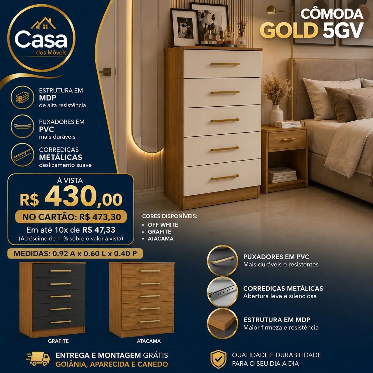 Cômoda Gold 5 gavetas 