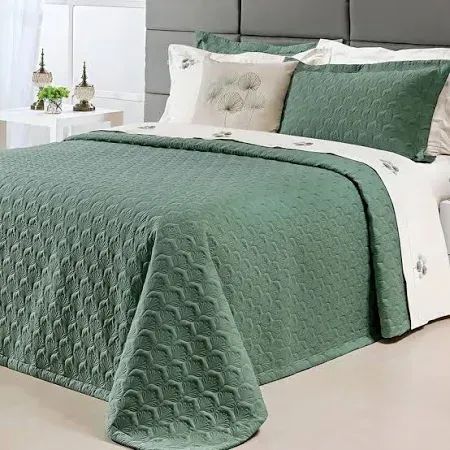 Jogo de Cama King 200 fios 4 peças Branco e Verde 