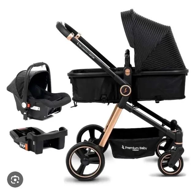 Carrinho Kansas Trio Bebê Conforto e Base Premium Baby Preto