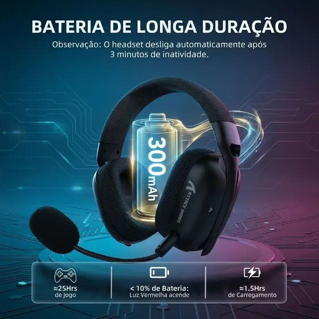 Fone de Ouvido Gamer Sem Fio ATTACK SHARK L80PRO de Baixa Latência Tri-Mode 2.4G Bluetooth - Foto 4