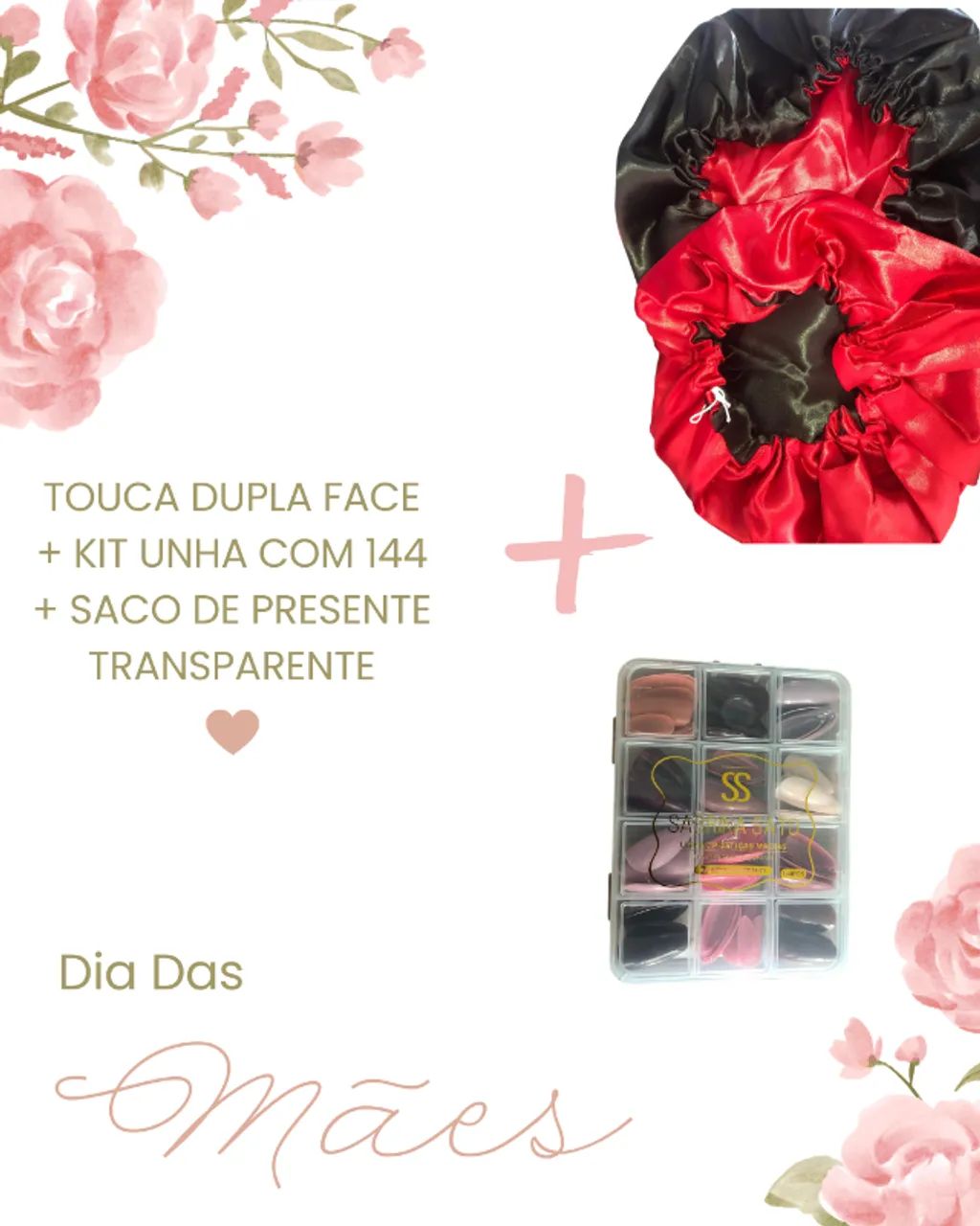 KIT DE 144 UNHAS POSTIÇAS + TOUCA DE CETIN DUPLA FACE