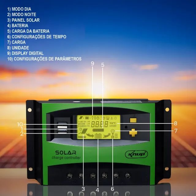 Controlador De Carga Solar 40a Automático Pwm Lcd 12/24v Usb - Foto 3