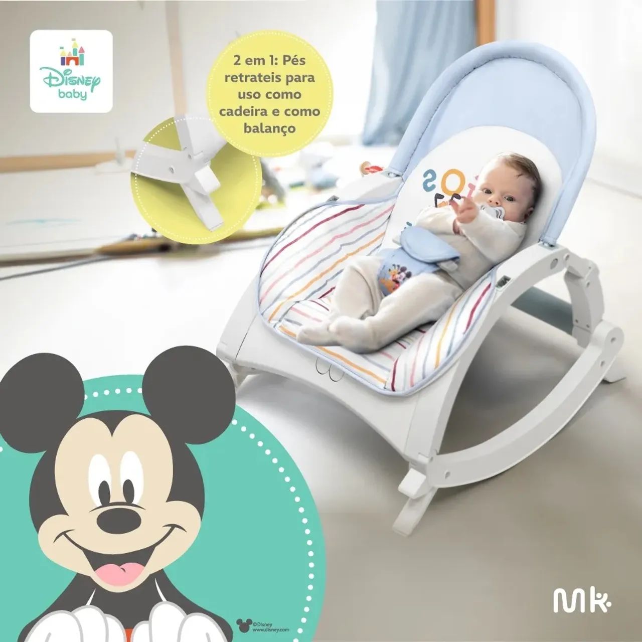 Cadeira de Descanso e Balanço Bebê Musical Mickey Multikids - Foto 5