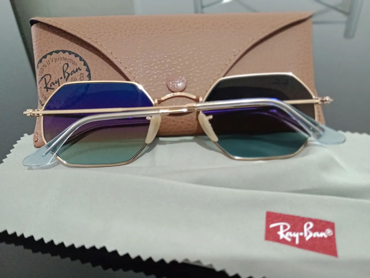 Óculos Rayban Octogonal Azul Degradê - Foto 3