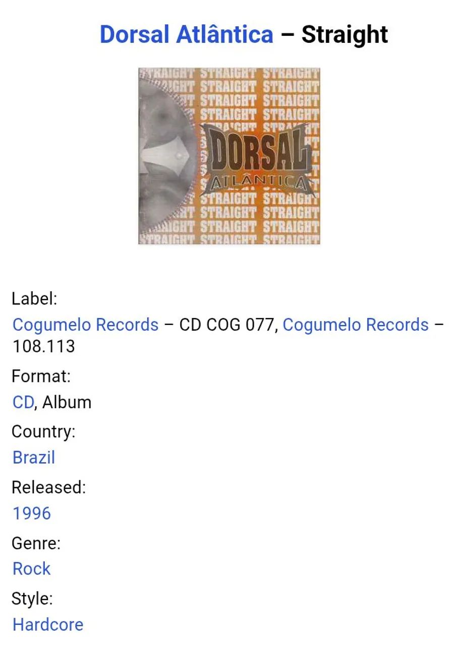 CD Dorsal Atlântica - Straight (1996) - CDs, DVDs etc - Cambuci