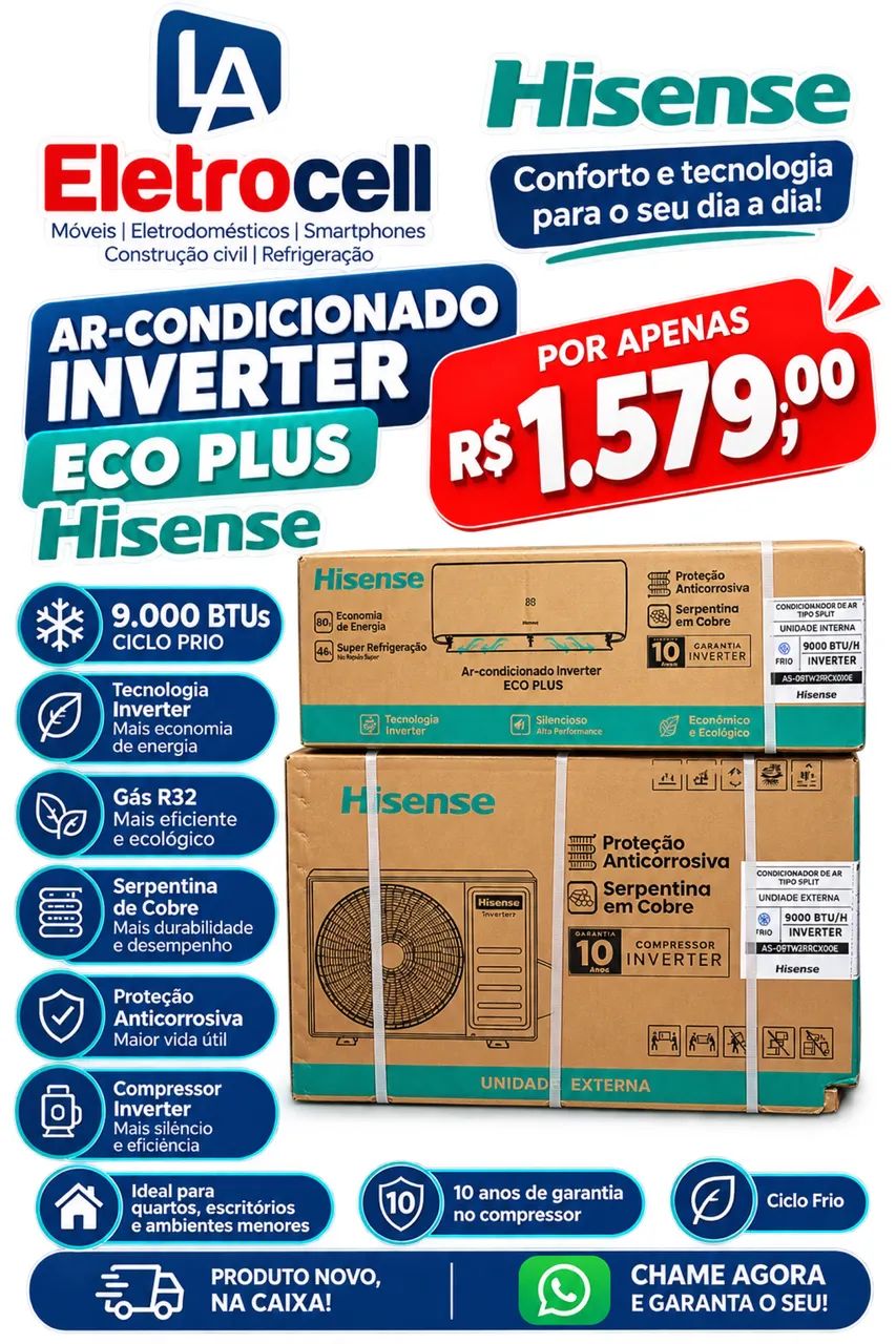 Ar-condicionado hisense 9K BTUS INVERT 