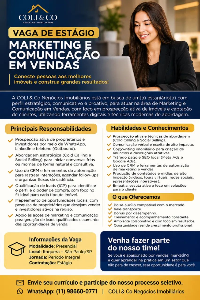 VAGA DE ESTÁGIO - MARKETING E COMUNICAÇÃO EM VENDAS  