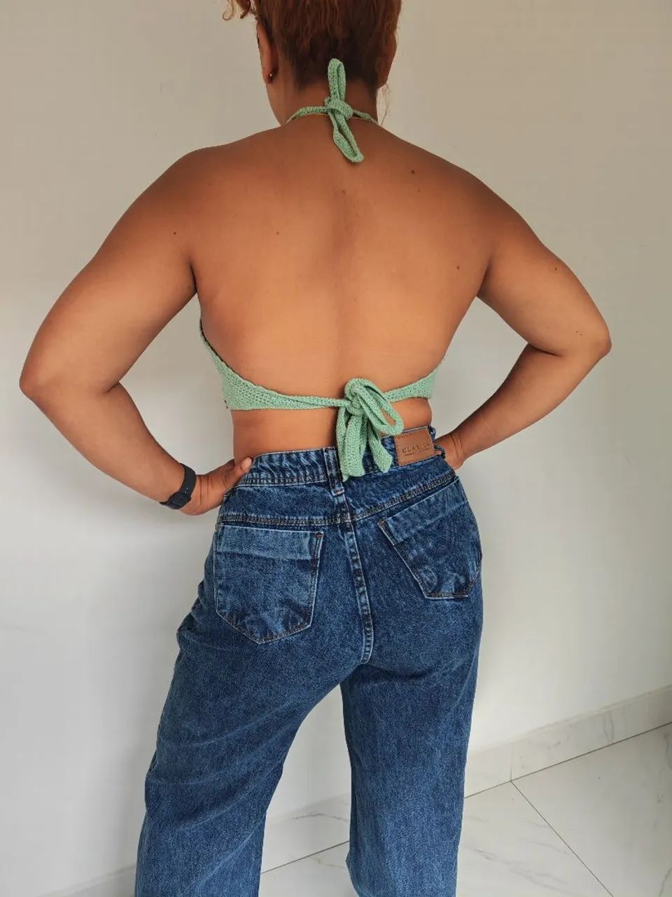 Cropped de Crochê verde água - Foto 2
