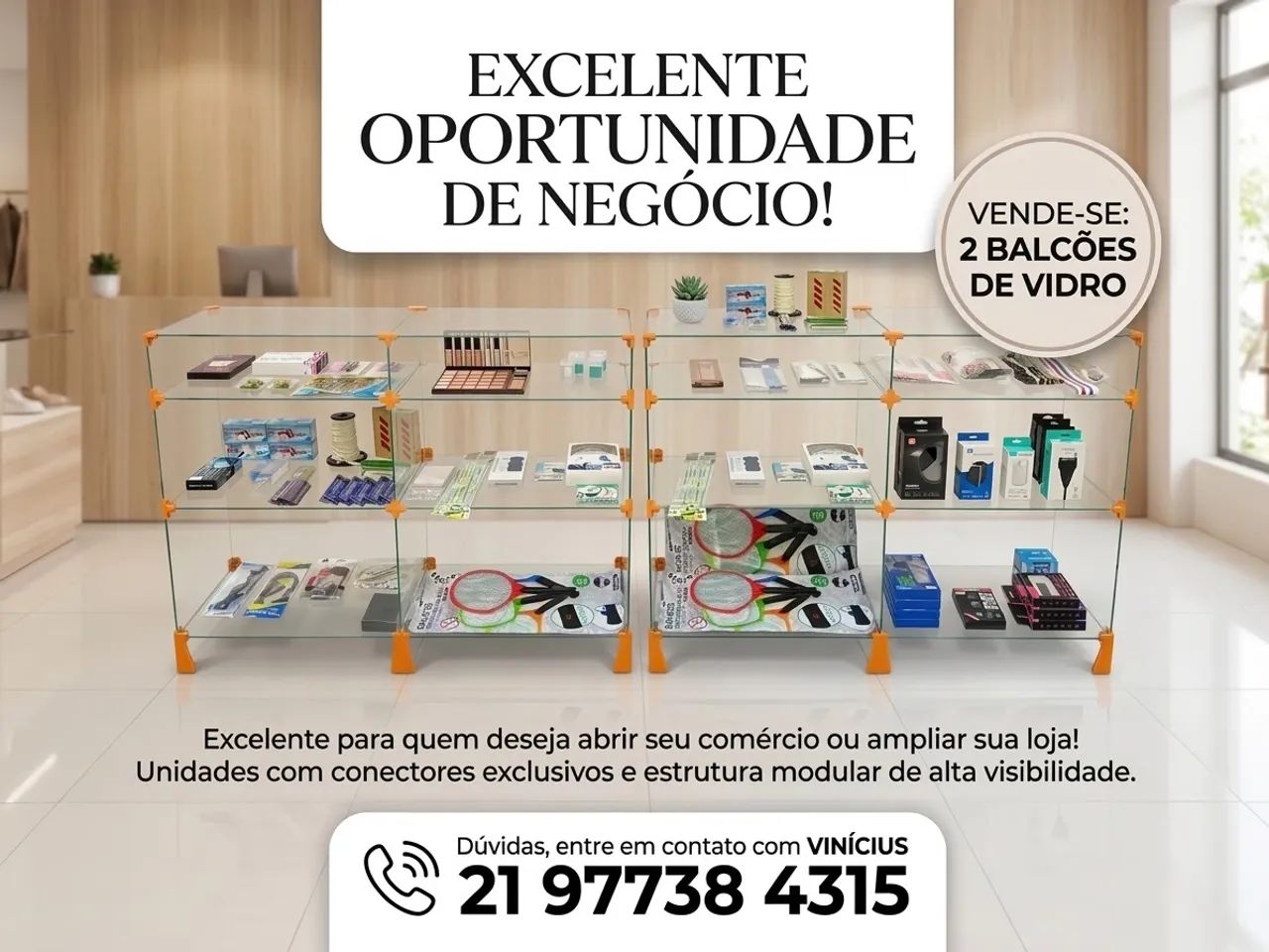 Balcão e expositor de vidro 