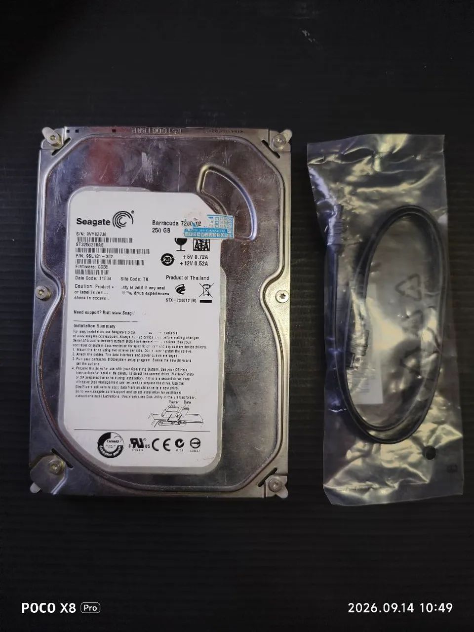HDD da Seagate de 250GB + Cabo sata 