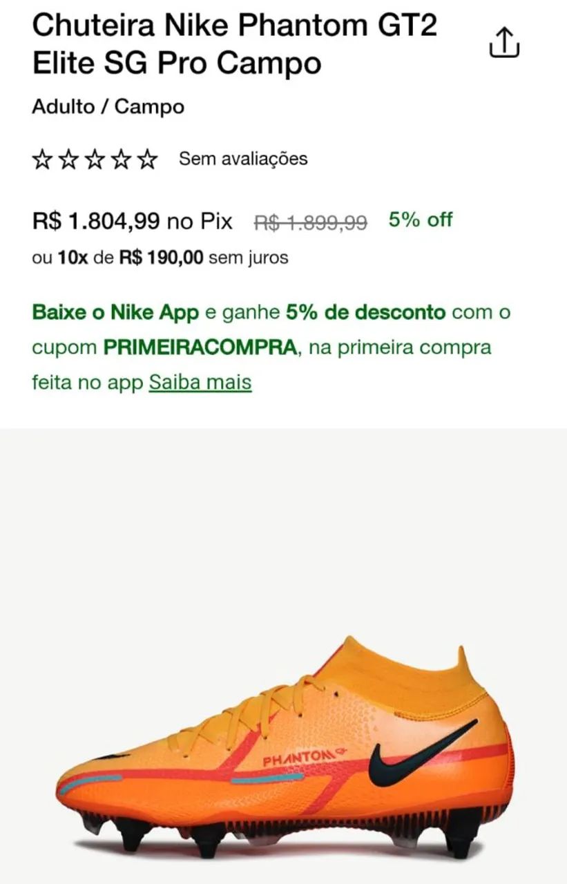 Chuteira Nike Phantom GT2 Elite SG Pro Campo N 37 trava mista  (usada apenas uma vezes)  - Foto 2