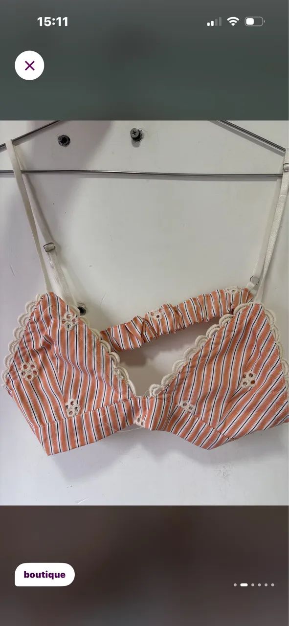 Trijunto feminino laranja bordado  - Foto 2