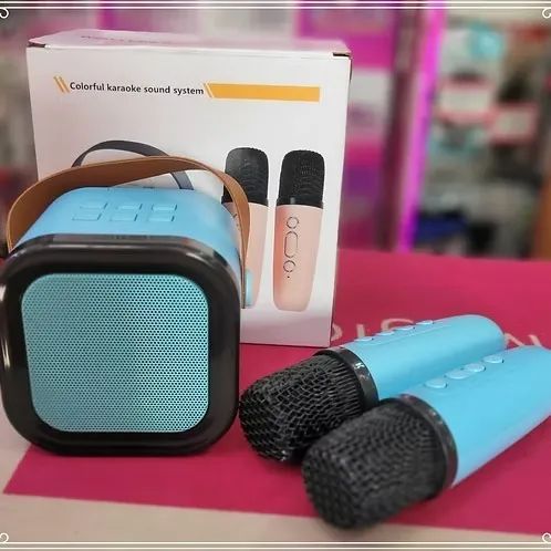 Mini Caixa De Som Bluetooth Karaoke Com 2 Microfones Sem Fio - Entrega Grátis - Foto 2
