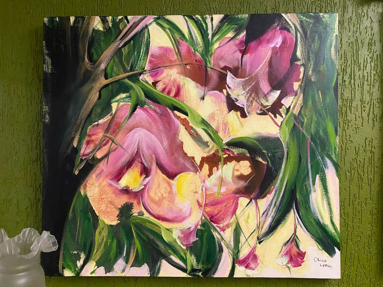Quadro Orquídeas Pintado a Mão 