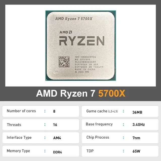 Processador AMD Ryzen 7 5700X 3.4GHz 8 Núcleos 16 Threads CPU 7NM