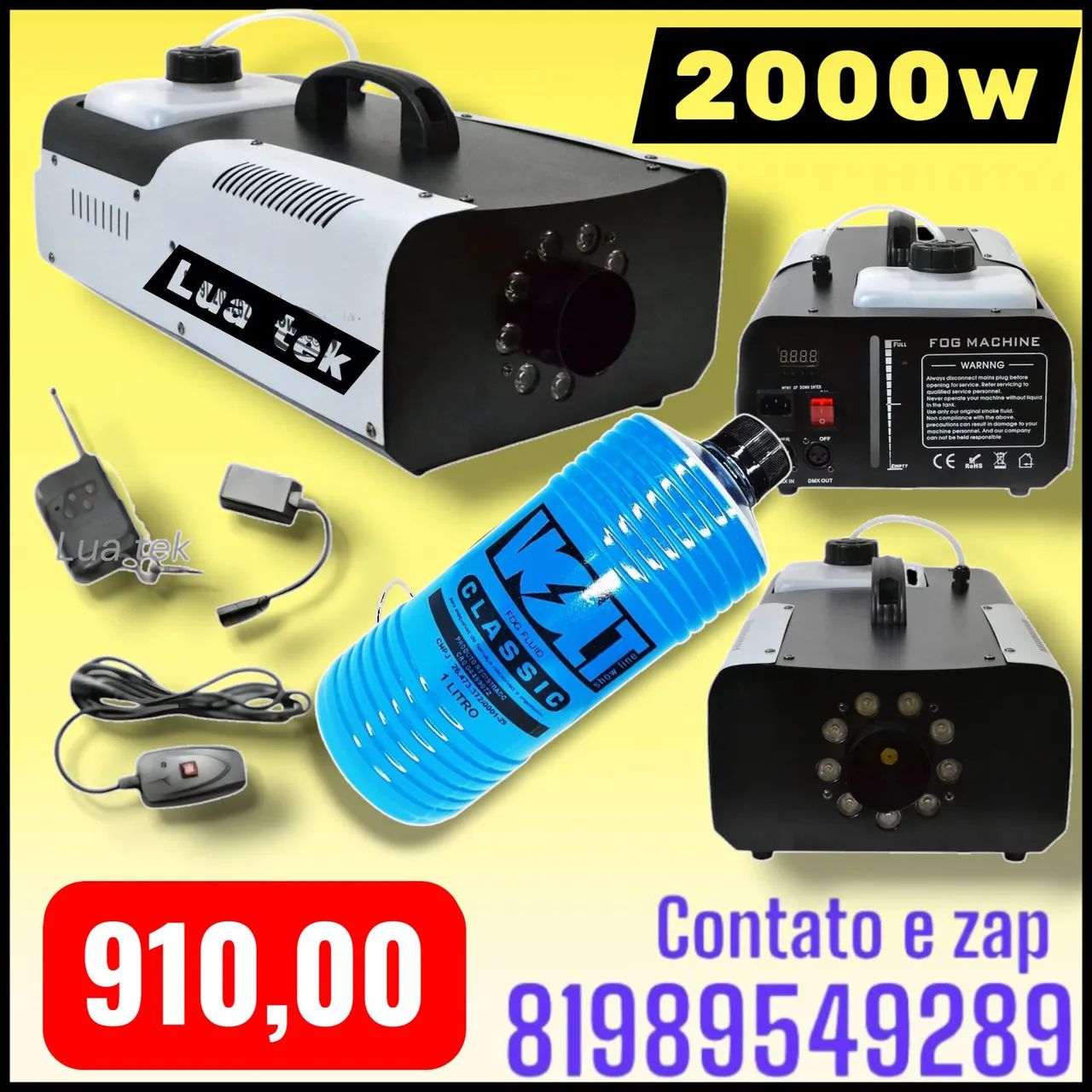 MAQUINA DE FUMAÇA 2000W COM 1 LITRO DE FLUÍDO 