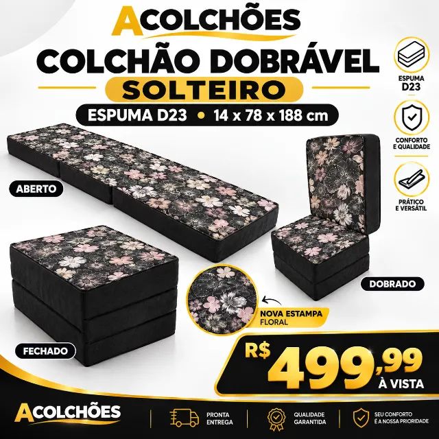  Colchão Dobrável Solteiro Espuma D23 - Acolchões - Foto 2