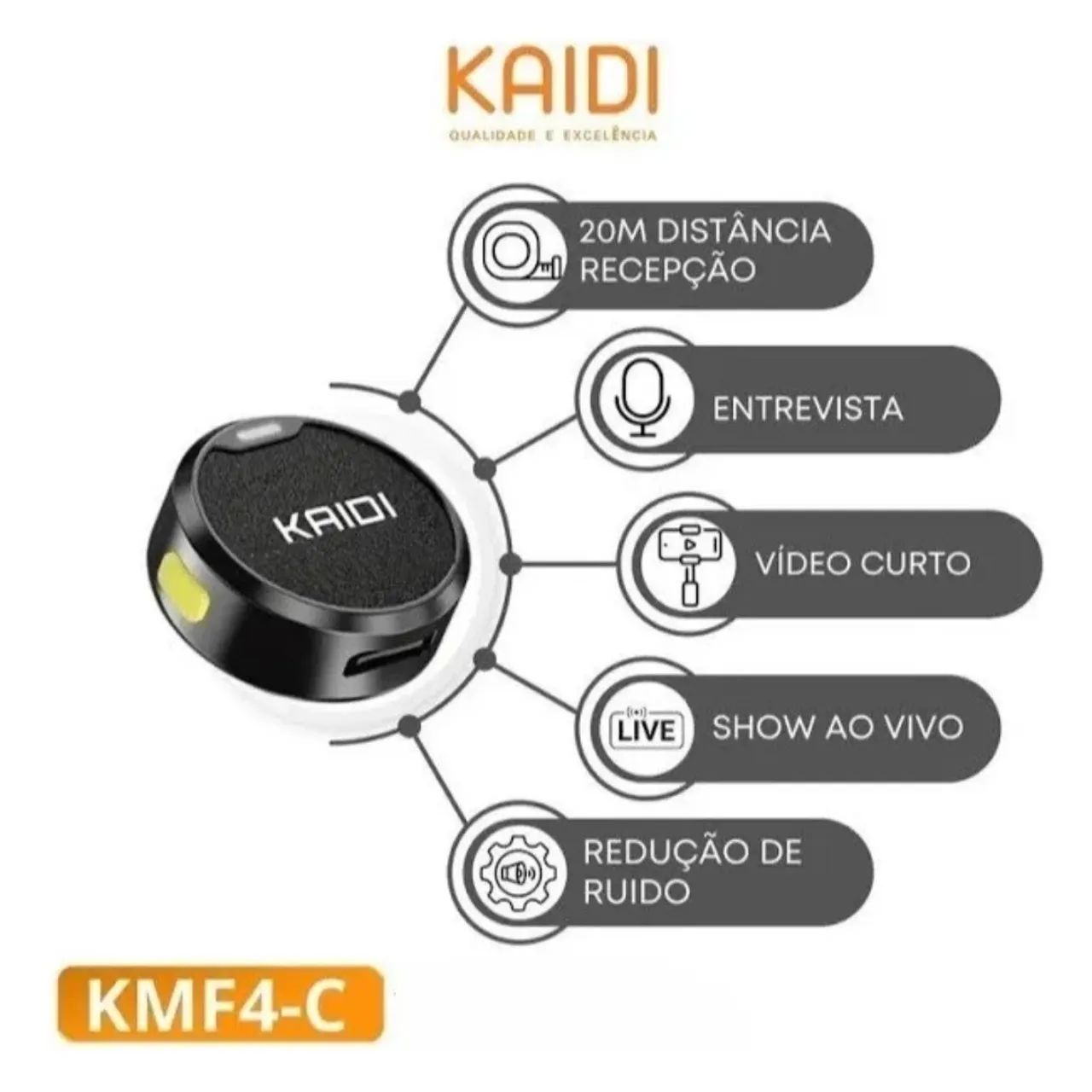 Microfone Lapela Kaidi Tipo C Android ou IPhone 15 e 16 Preto Sem Fio - Foto 3