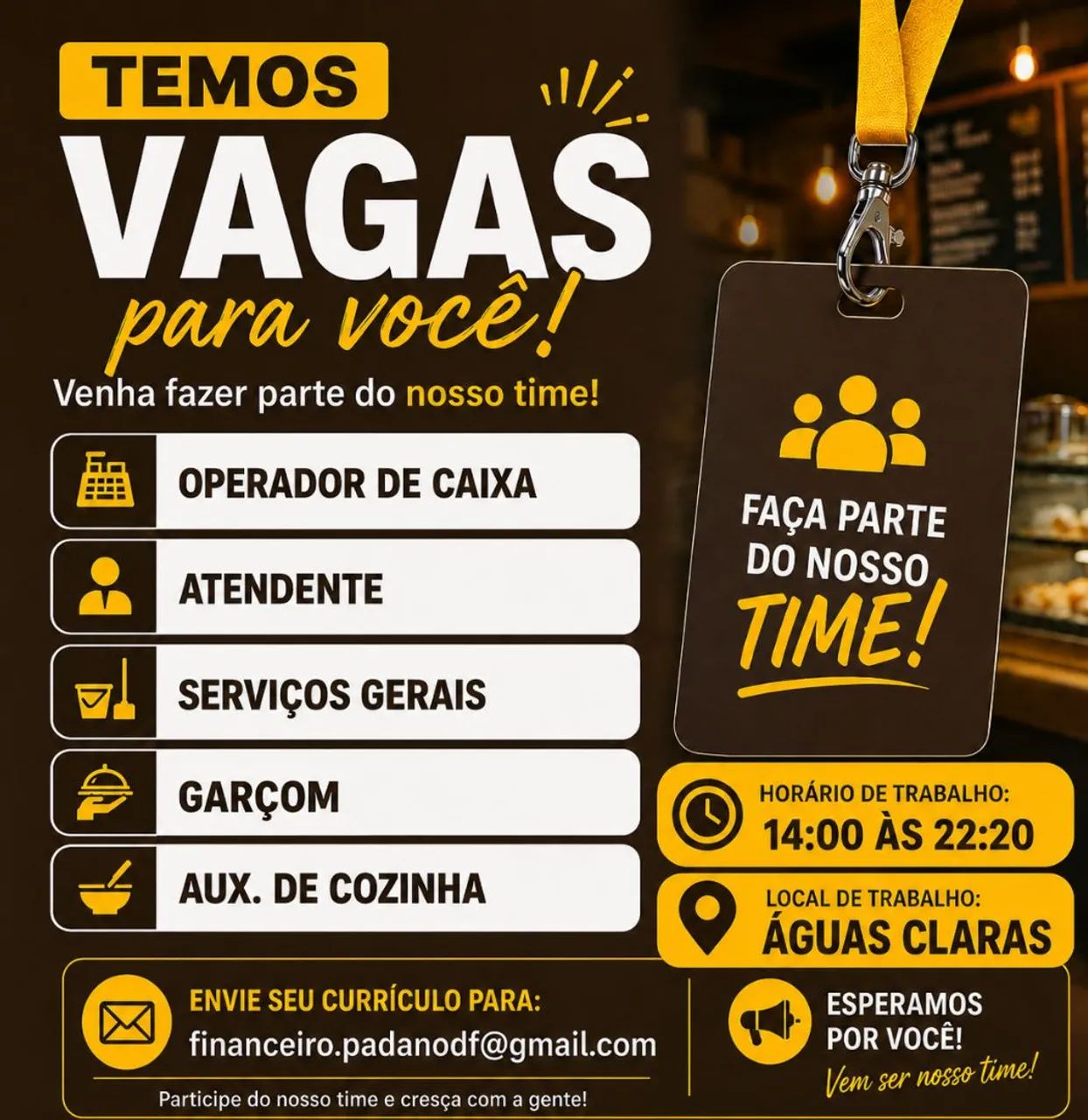 Vagas de tranalho para padaria