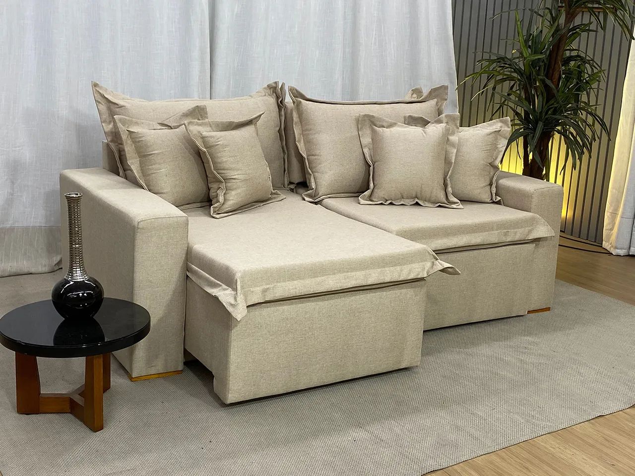 Sofá Cama Retrátil 2,00m Linho Bege Molas Ensacadas Pillow Top a87 - Foto 2