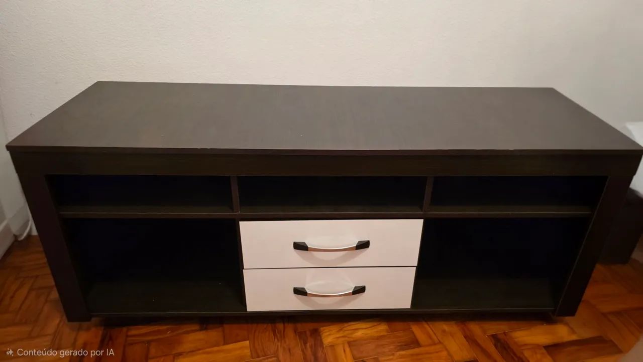 Rack Madeira com 2 Gavetas e Rodas. 