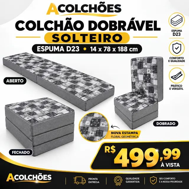  Colchão Dobrável Solteiro Espuma D23 - Acolchões - Foto 3