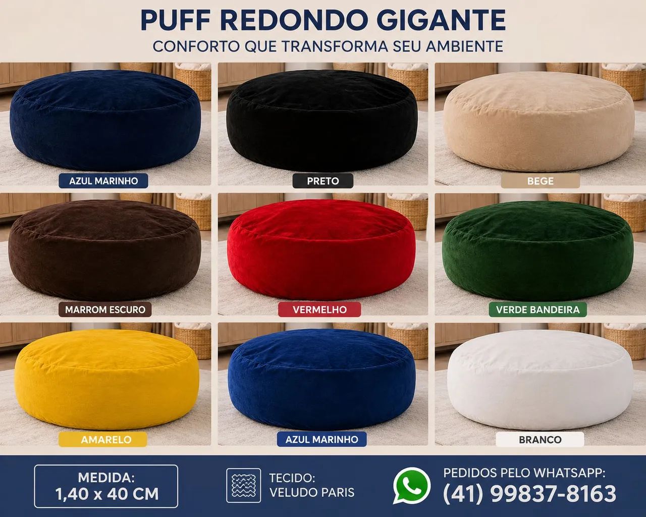 Puff REDONDO PARA DORMIR 1.40 X 40 SOMENTE SOB ENCOMENDA 
