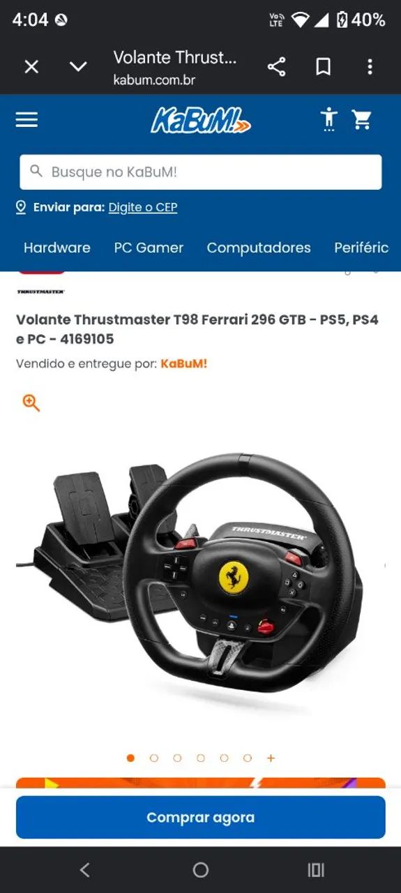 Volante e pedal acelerador T98 Ferrari 296 GTB - PS5, PS4 e PC - 4169105  - Foto 5