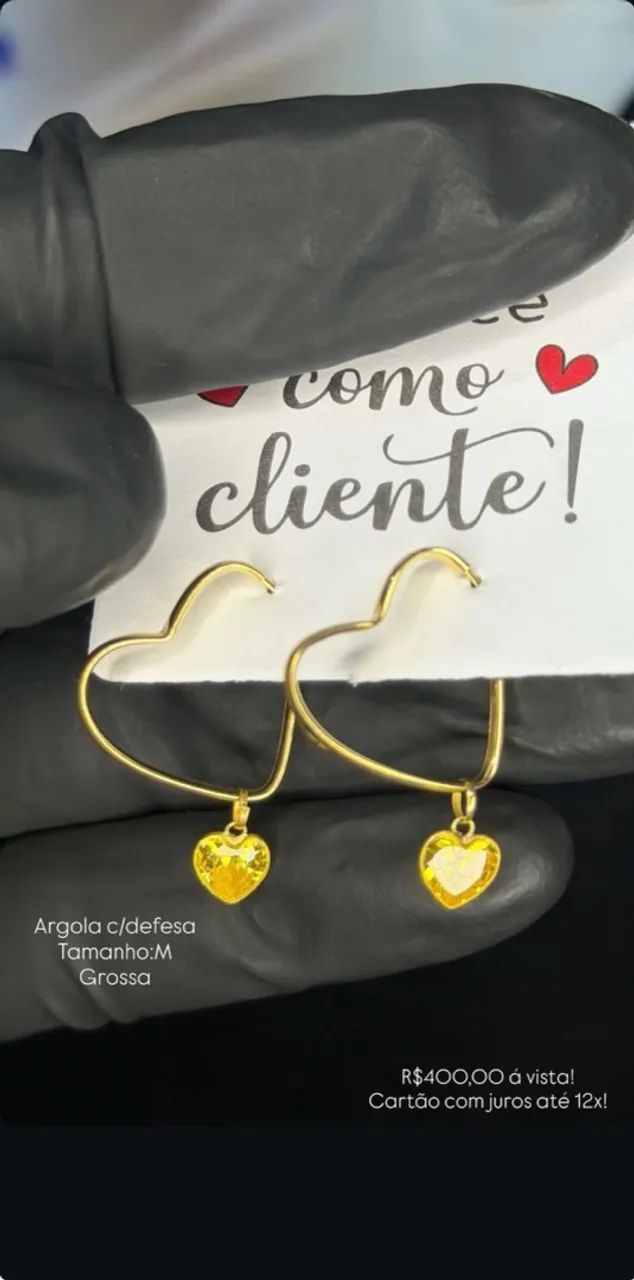 Argola coração ouro 18k