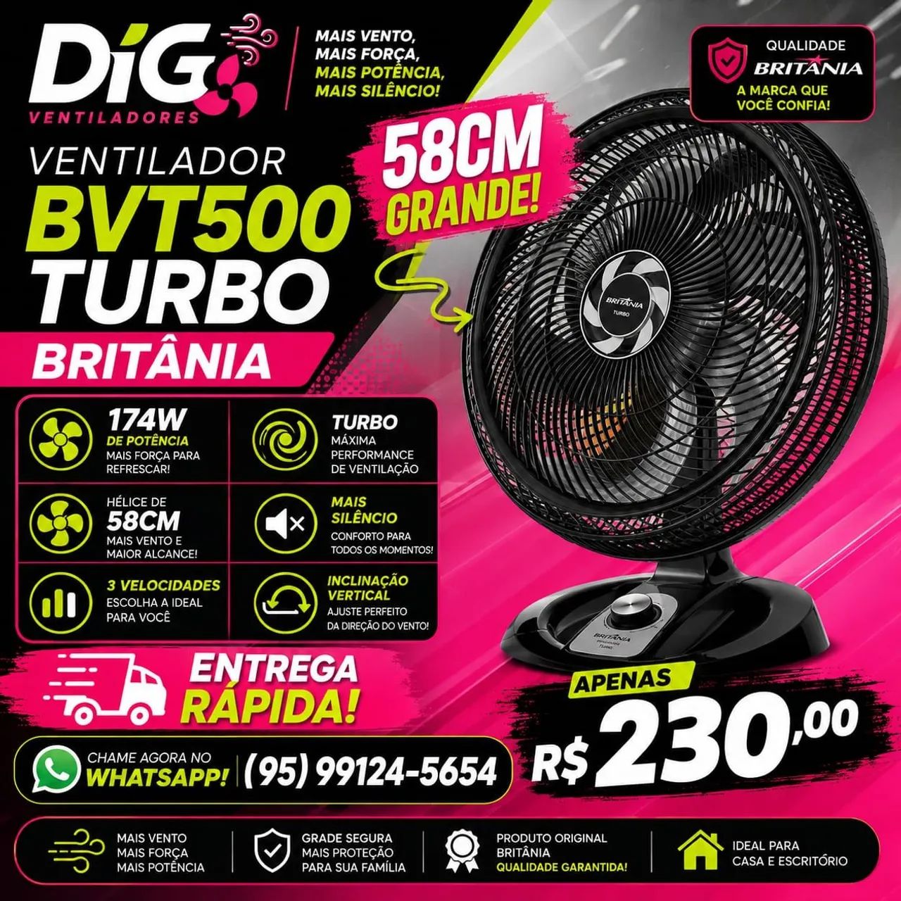 Ventilador 58cm Super potente 