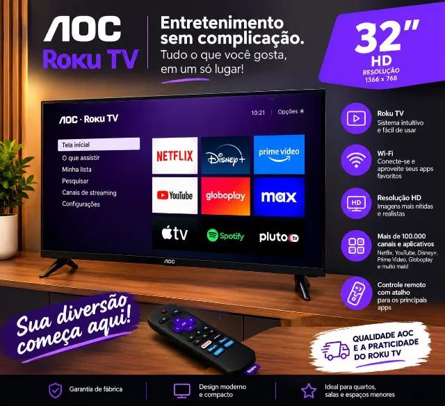 Tv 32 Smart Roku Aoc Pol Semi Nova
