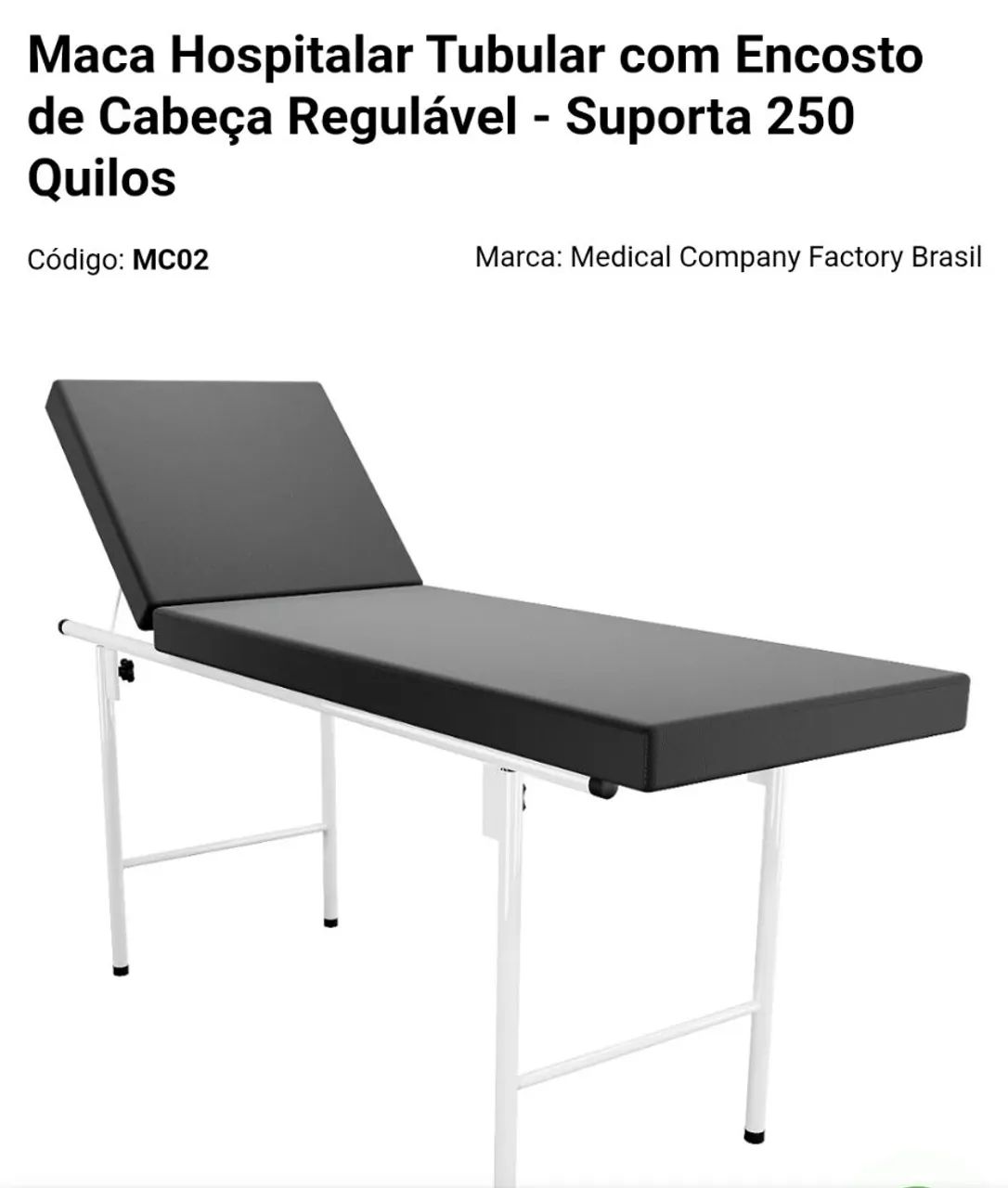 Maca hospitalar com encosto regulável 