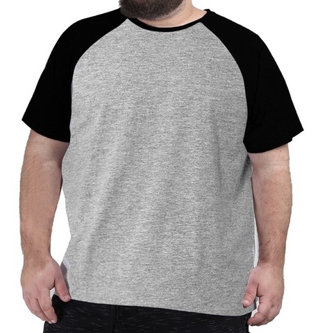Camiseta Raglan 100% Poliéster - Cinza Mescla Mangas Pretas EG