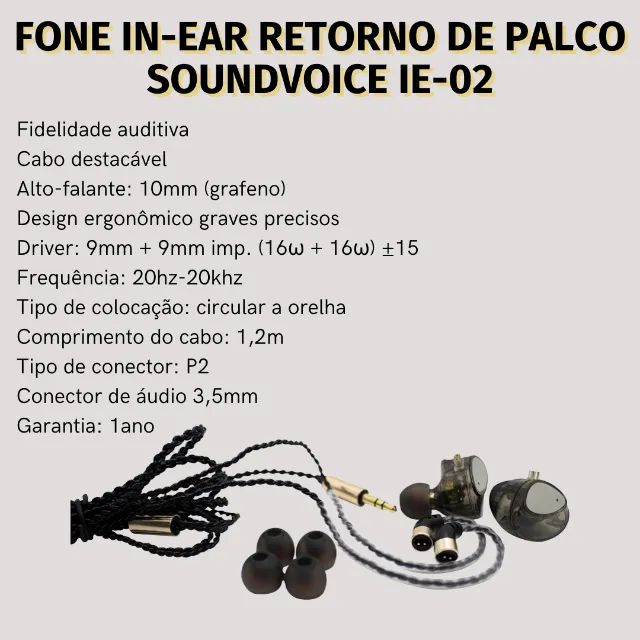 Fone In-ear Profissional Retorno de Palco Soundvoice IE-02 - Foto 2