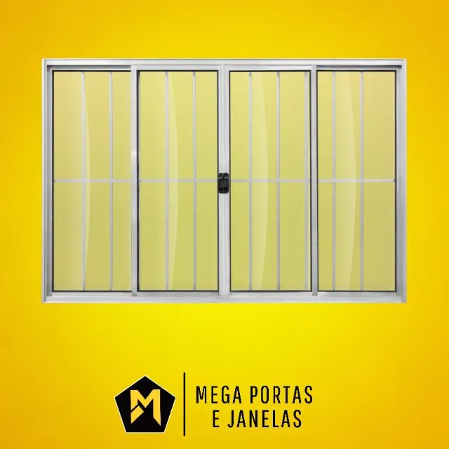 Janela Quatro Folhas de Alumínio Branco (Com Grade)