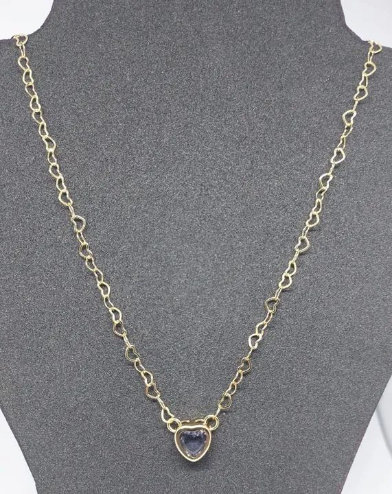 Colar elos de corações e com pingente de coração com pedra zircônia - Banhado a ouro - Foto 6