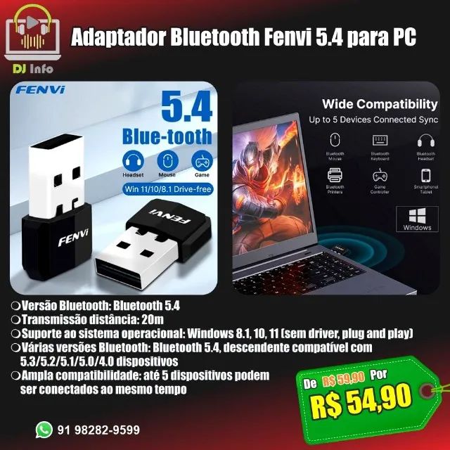 Adaptador Bluetooth Fenvi 5.4 para PC
