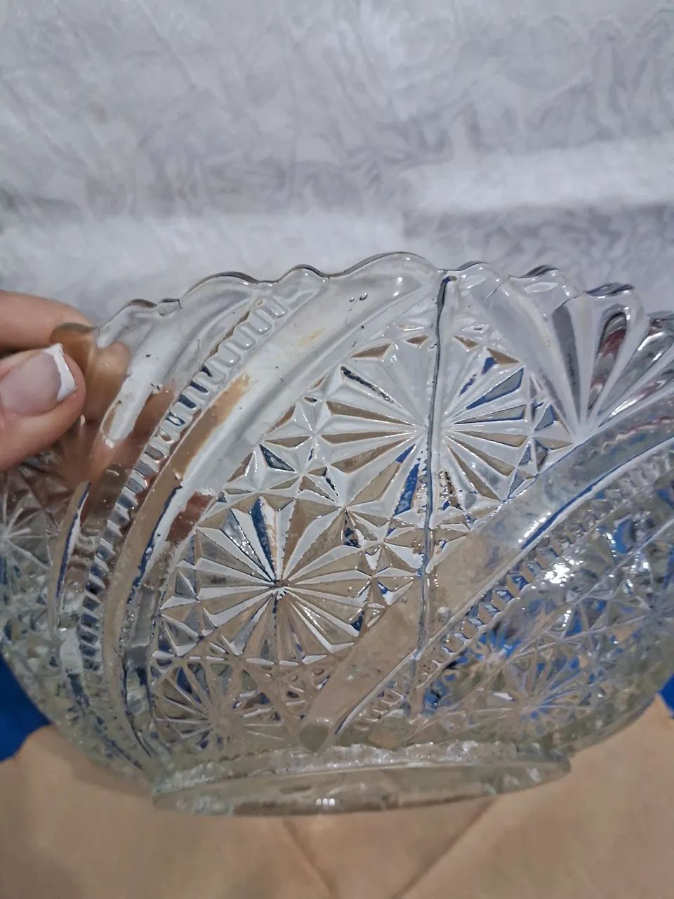 Fruteira baixa de Vidro Prensado - Peça Vintage Decorativa - Foto 3
