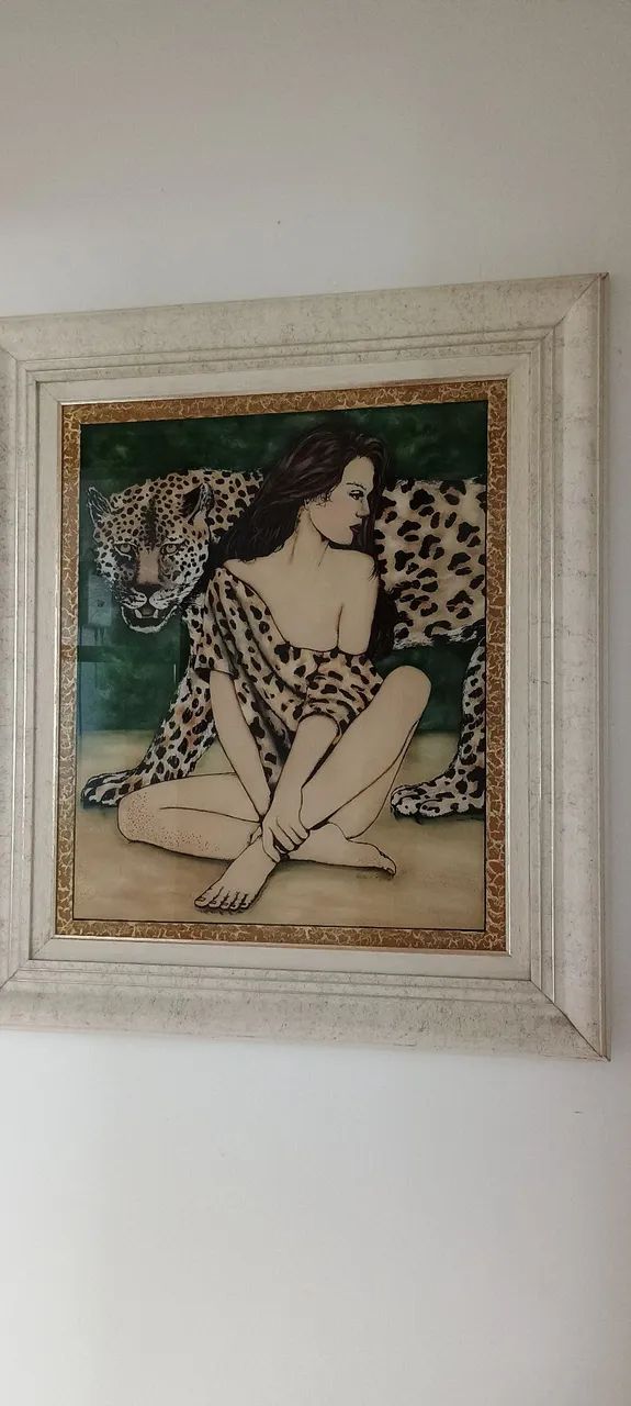 Quadro pintado a mão, moldura e vidro