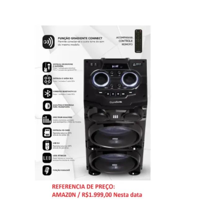 Caixa Torre De Som Black Bass Bluetooth 2xWoofers 12" Gradiente GDB12M 1800W  Seminova. - Foto 2