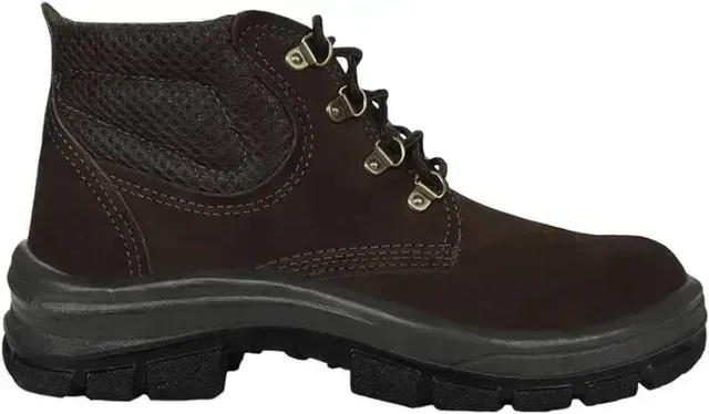 Bota Botina Couro Nobuck Marrom com Cadarço Biqueira CA Kala